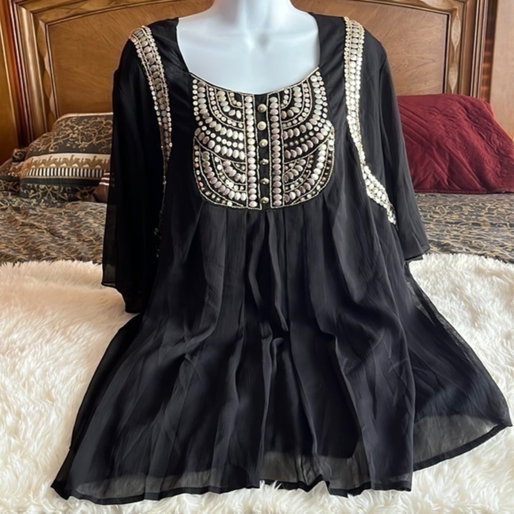 Denim 24 / 7 blouse black decorations lining silver 22W
